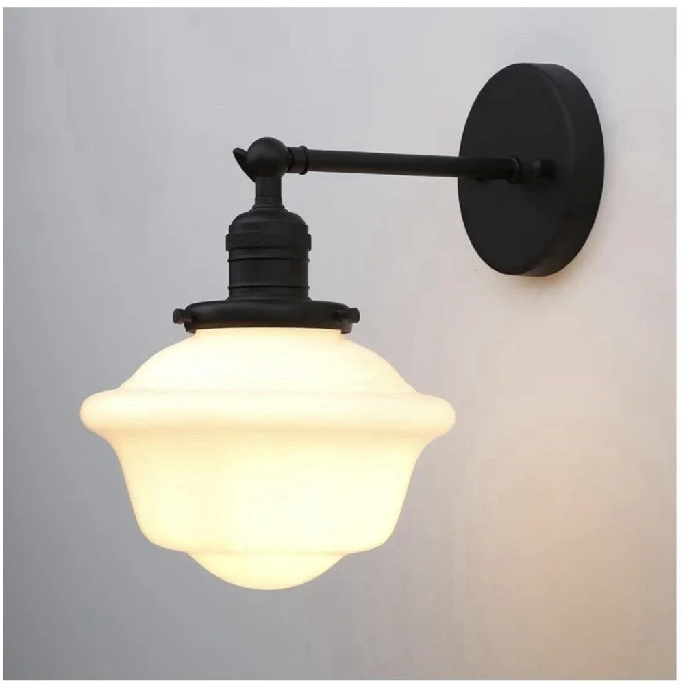 Pathson Vintage Wall Scone Lamp With Milk White Glass‎ Shade Hardwired Bathroom